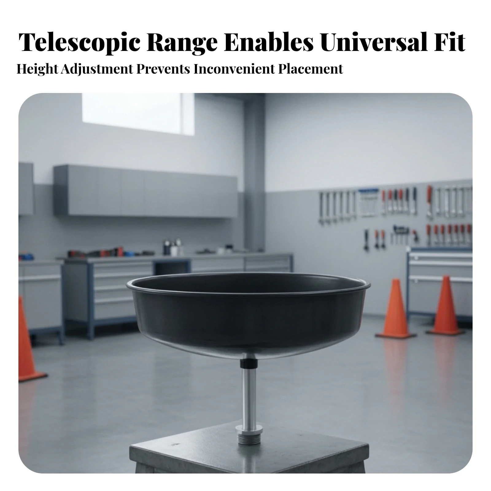 Oil Drain Pan with Tube Threaded Drum Oil Collection Basin Corrosion-Resistant Powder-Coated for Mechanics, Garages, Workshops