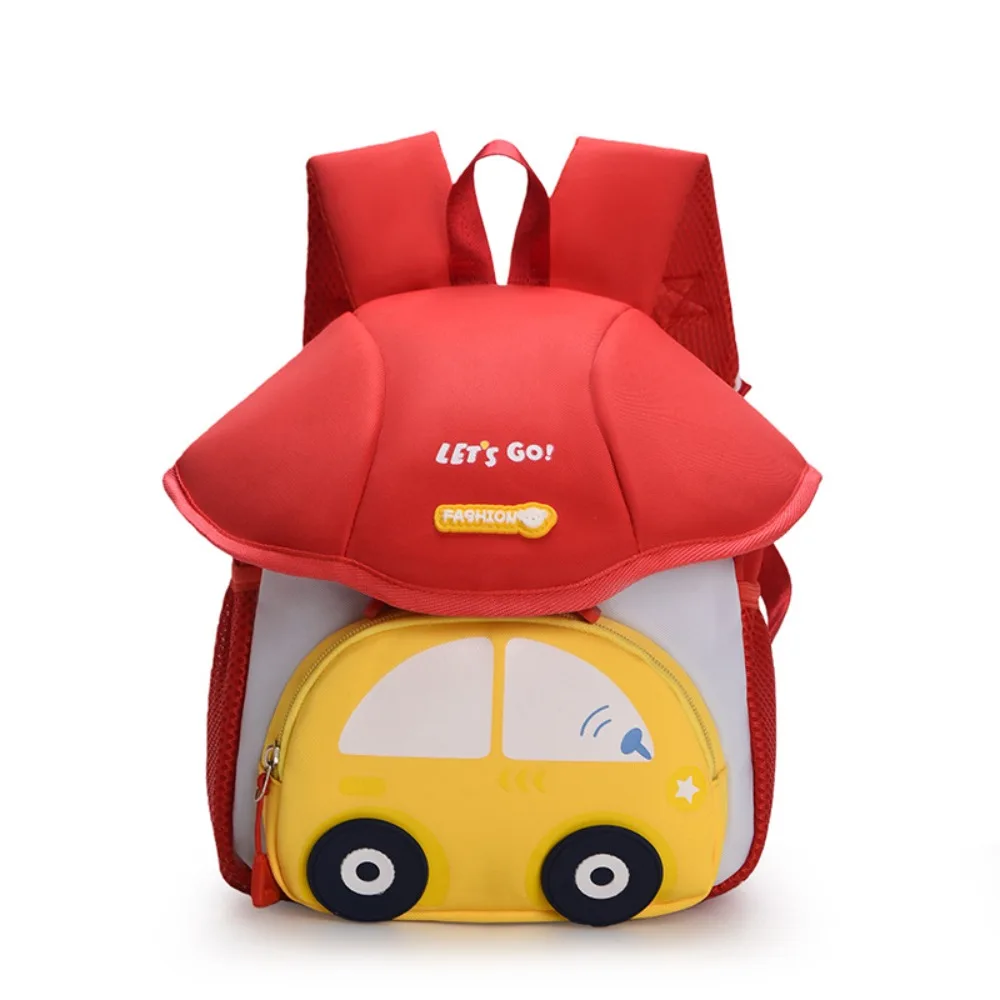 Cute Car Shape Kindergarten Schoolbag Adjustable Side Pockets Schoolbag Large Capacity Breathable Unisex Backpack Boys Girls
