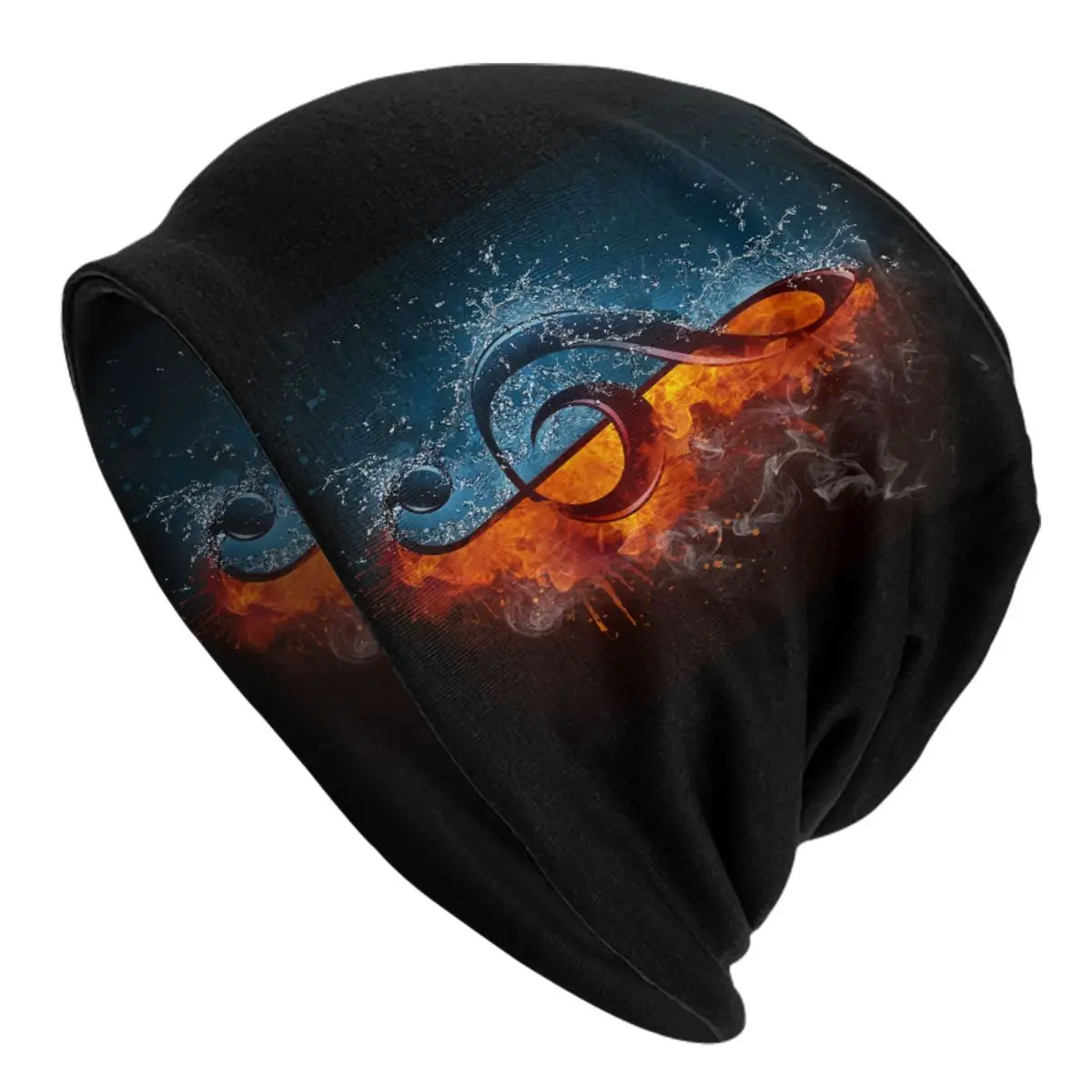 Custom Music Notes In Fire And Water Bonnet Hats Cool Knitting Hat For Men Women Autumn Winter Warm Skullies Beanies Caps