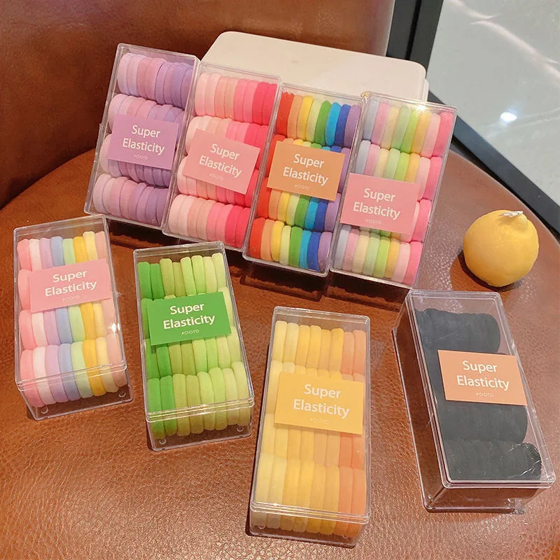 32PCS Colored Hair Circles, No Harm to Hair, High Horsetail Hair Rope, Tie Head Rope, High Elastic Box Set of Rubber Bands.