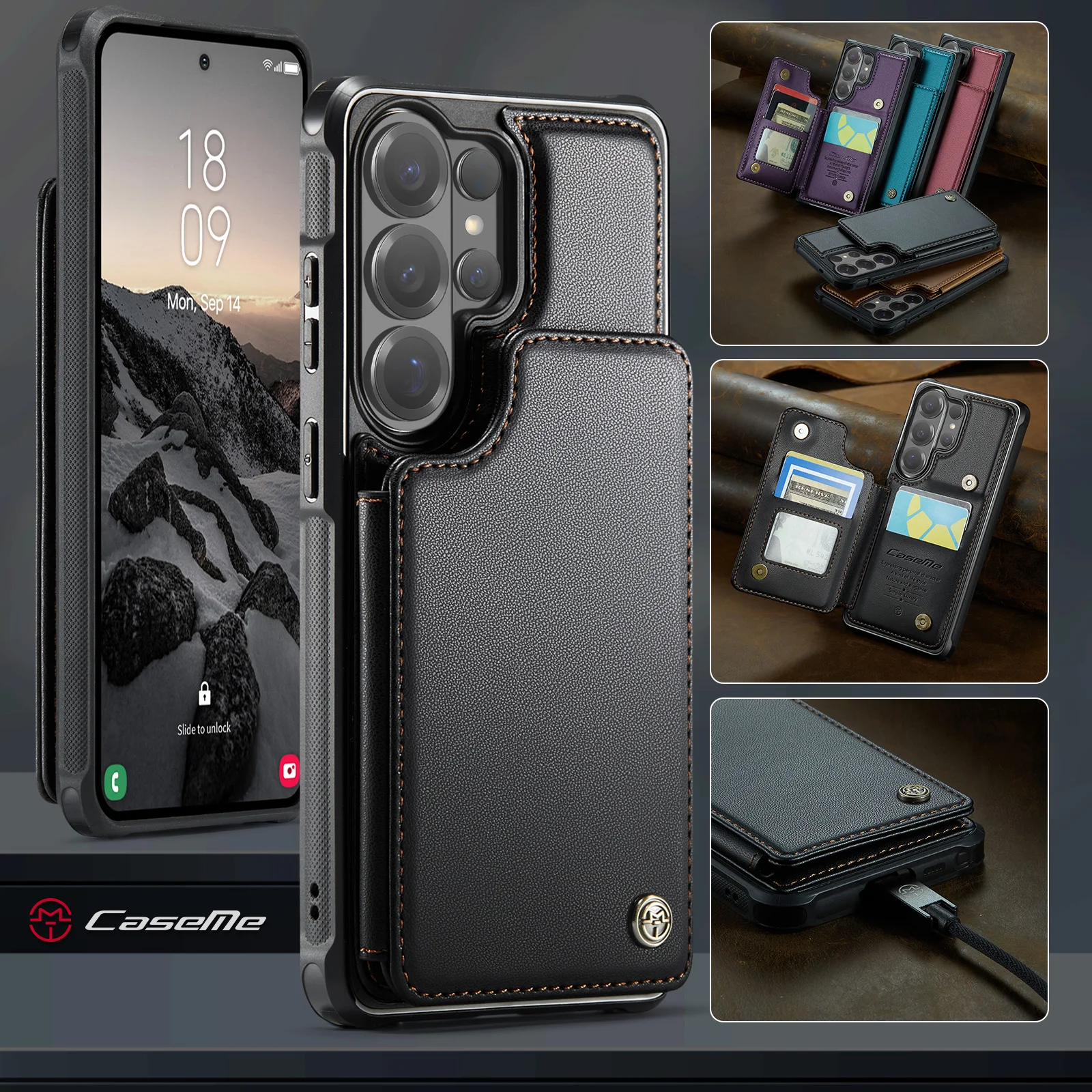 Caseme PU Leather RFID Wallet Case For Samsung Galaxy S26 Ultra S25 Plus S24 FE + Card Holder Kickstand Shockproof Phone Cover