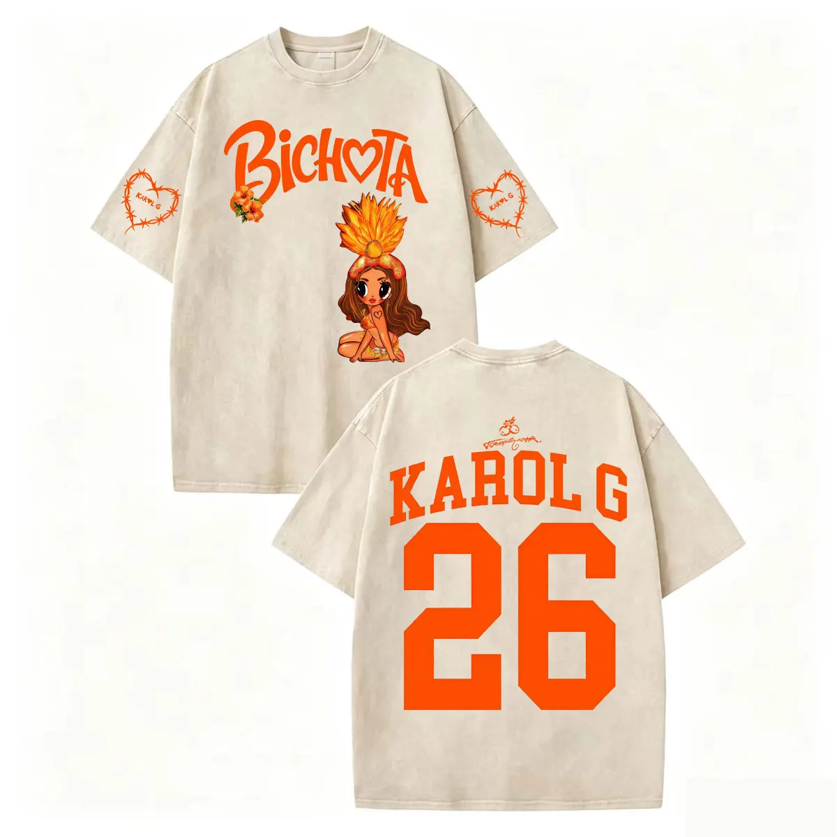 Vintage Washed Karol G Tropicoqueta Tour 2026 Graphic T Shirts High Street Fashion Trend T-shirt Men Women Casual Loose T-shirts