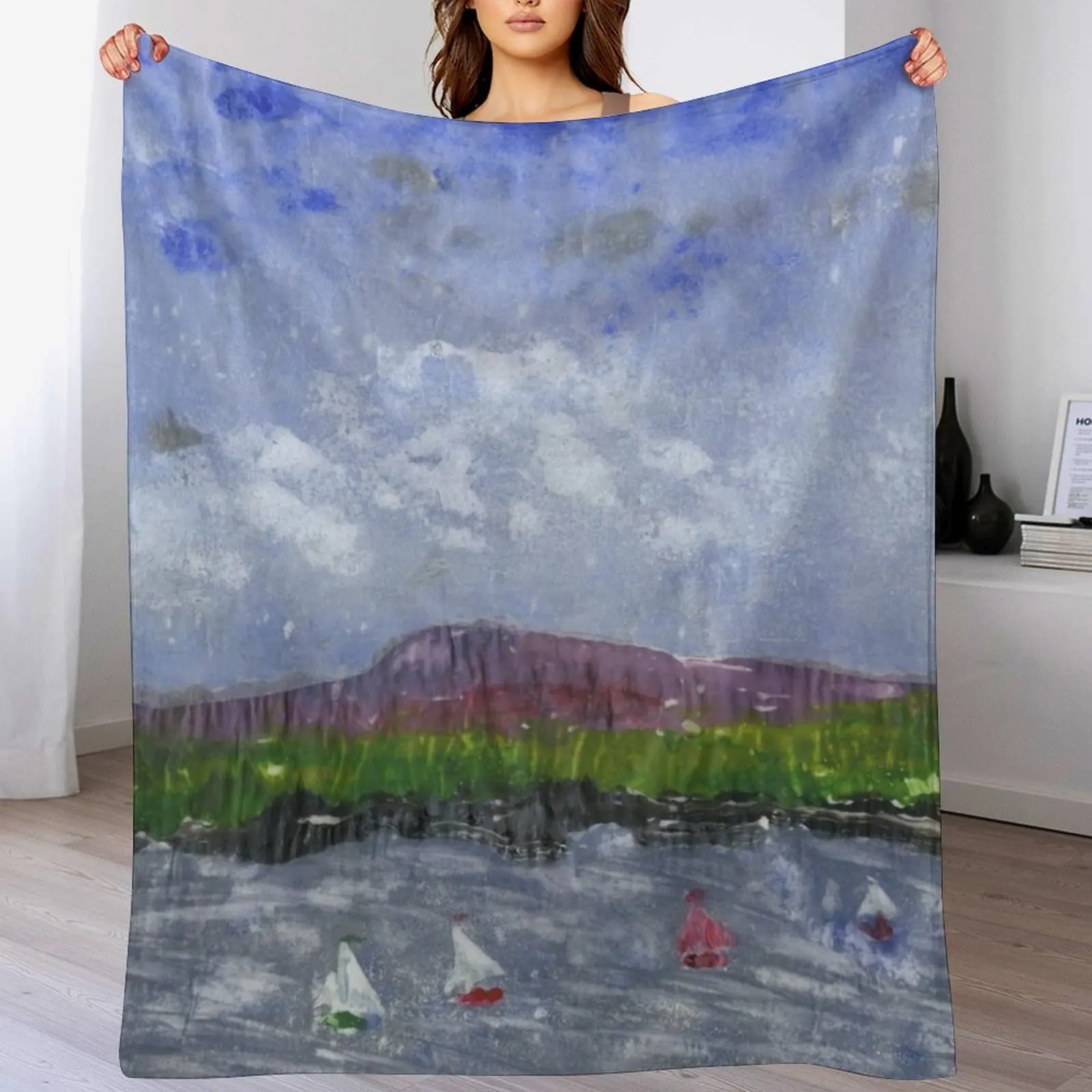 Layered Gelliprint of Trearddur Bay - 1 Throw Blanket Hair Large Plush Blankets