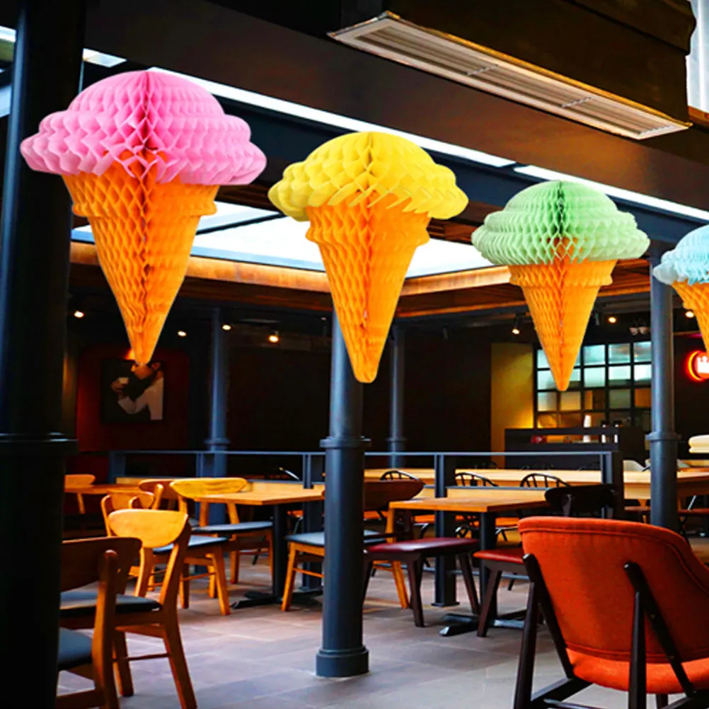 

4 Pcs Ice Cream Honeycomb Balls Paper Decor Birthday Party Background Layout Adorn Hanging Festival Home Gathering Photo Shoot