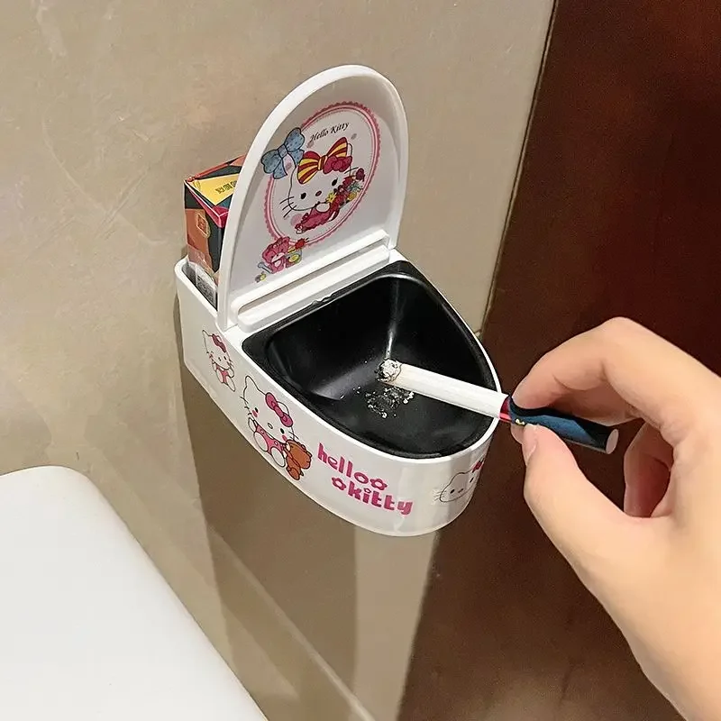 

Hello kitty wall-mounted ashtray girl heart toilet toilet cartoon ins living room anti-fly belt cover ashtray Room Decoration