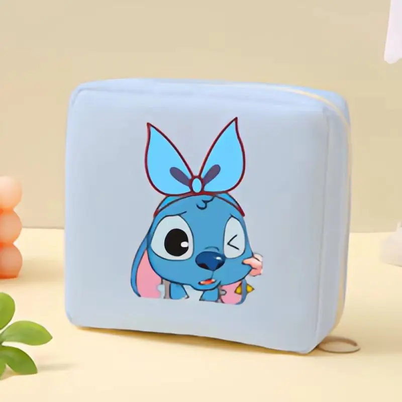 Disney Stitch Sanitary Napkin Storage Bag Cartoon Cute Mickey Mouse Strawberry Bear Print Mini Coin Purse Women's Cosmetic Bag