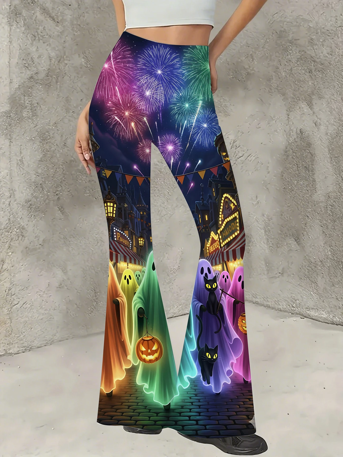 

Women's Floral Print Flare Pants Elegant Stretchy Bell Bottom Trousers Summer