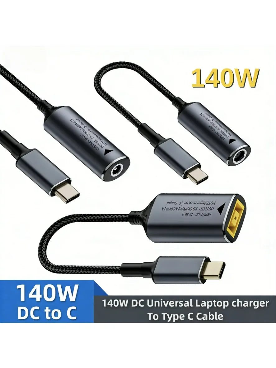 140W Universal-Laptop-Netzteil 5V 9V 20V DC-Buchse auf USB-C Typ-C PD-Stromadapter-Konverter Schnellladekabel für Macbook Huawei
