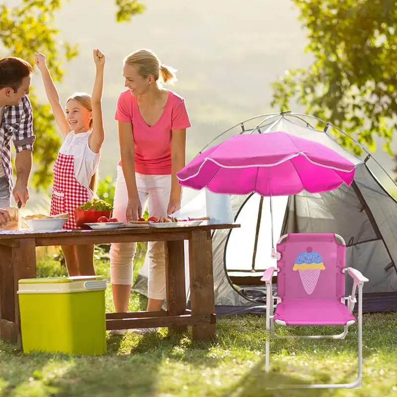Child Folding Beach Chair With Umbrella Wind Resistant Sand Seat With Parasol For Outdoor Travel Lawn Garden Sun Lounger image 2