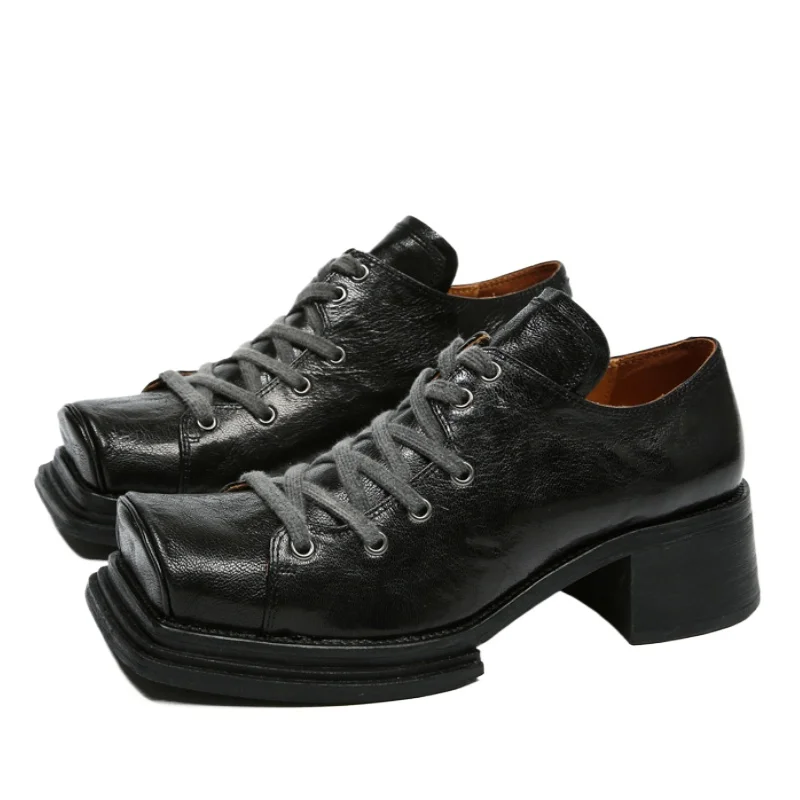 

Original Design Pig Nose Shoes Small Leather Shoes for Women's Retro Ugly Cute Shoes Thick Bottom and Thick Heels Japanese Shoe