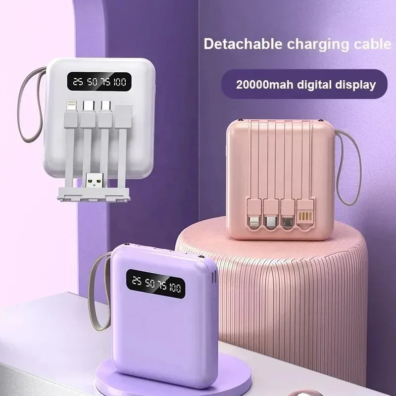 

20000 mAh Power Bank 4in1 Cable Mini Portable Large Capacity charger Fast Charging LED Digital Display Power For iPhone Xiaomi