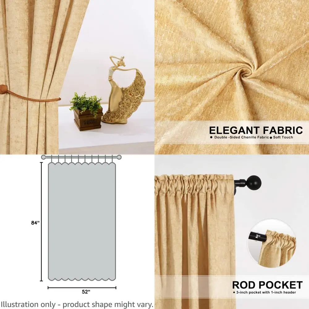 

Chenille Double-Sided Window Curtains for Living Room or Bedroom, 52x84 inches, 2-Panel Set