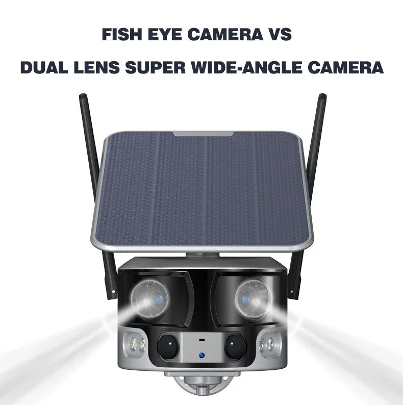 Dual Lens Solar Camera Y6 New 4MP 4K Super HD Outdoor Wireless 4G/WIFI Camera 180 Wide Angle with 6W Solar Panel