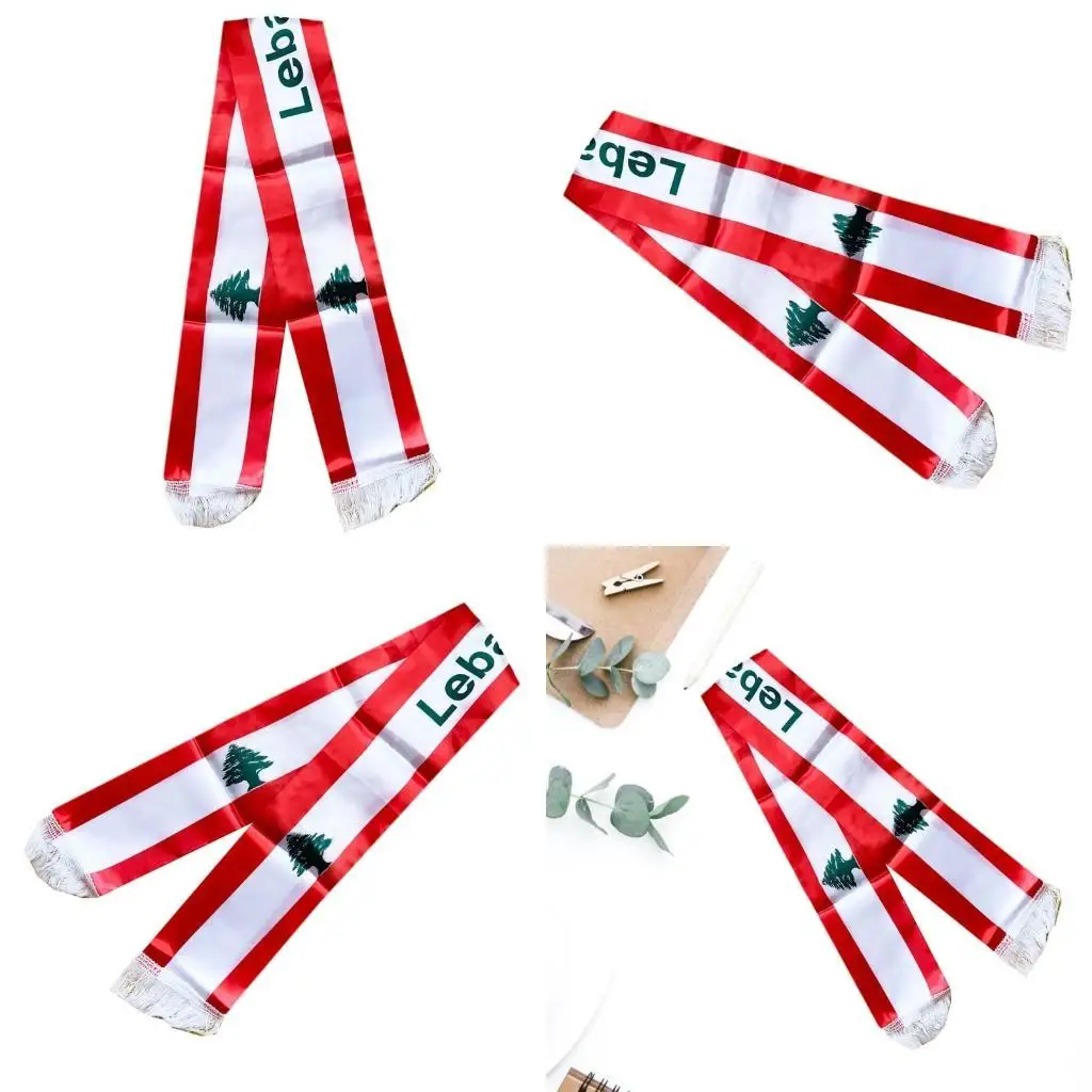 

652F Digital Print Lebanon Flags Scarf for Theme Event National Flags Fringed Scarf Festival Celebration Sash Multiuse Shawl