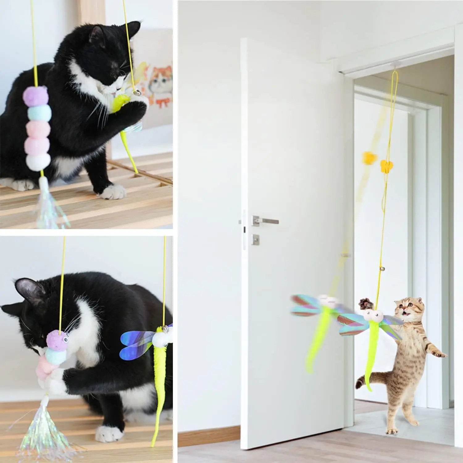 Interactive Door Hanging Cat Teaser Simulation Retractable Cat Feather Toy Supplies Self Play for Indoor Kitten Chase Exercise