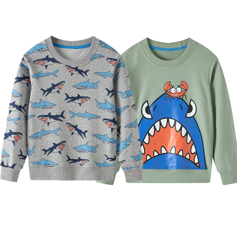 Autumn Winter New Arrival Shark Print Kid Sweatshirts Hot Selling Toddler Cotton Sport Tops Boys Girls Hooded Shirts 1-10T