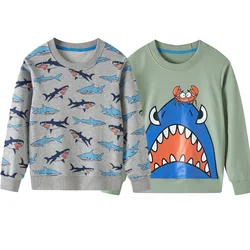 Autumn Winter New Arrival Shark Print Kid Sweatshirts Hot Selling Toddler Cotton Sport Tops Boys Girls Hooded Shirts 1-10T