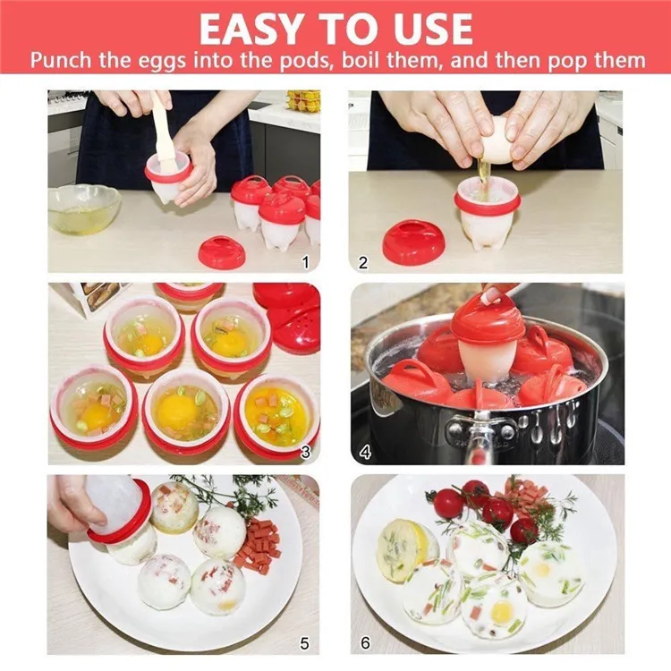 6pcs BPA Free Silicone Egg Boiler Steamer Non-stick Silicone Egg Cook Cups Fast Egg Poacher for Breakfast Kitchen Cooking Tool