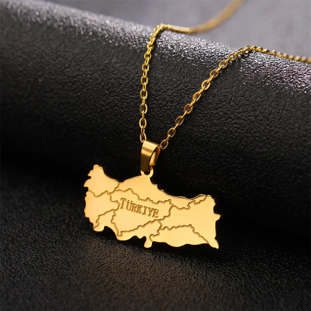 EUEAVAN Trendy Turkey Map Pendant Necklace Stainless Steel Country Ethnic Necklaces for Women Men Turkish Anniversary Jewelry