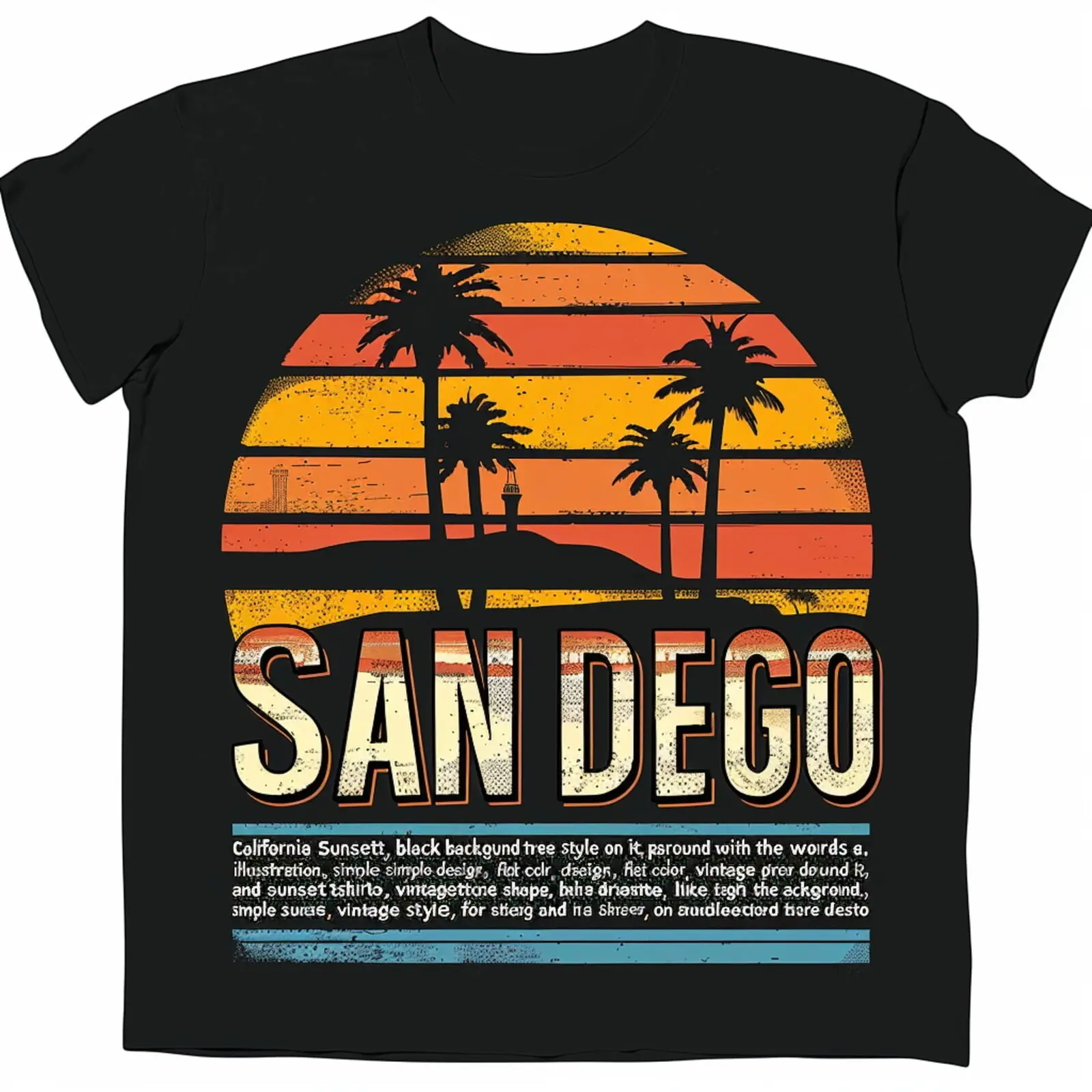 

Retro California Vintage Sunset T Shirt 70s Style Palm Tree Tee Black Tee Design