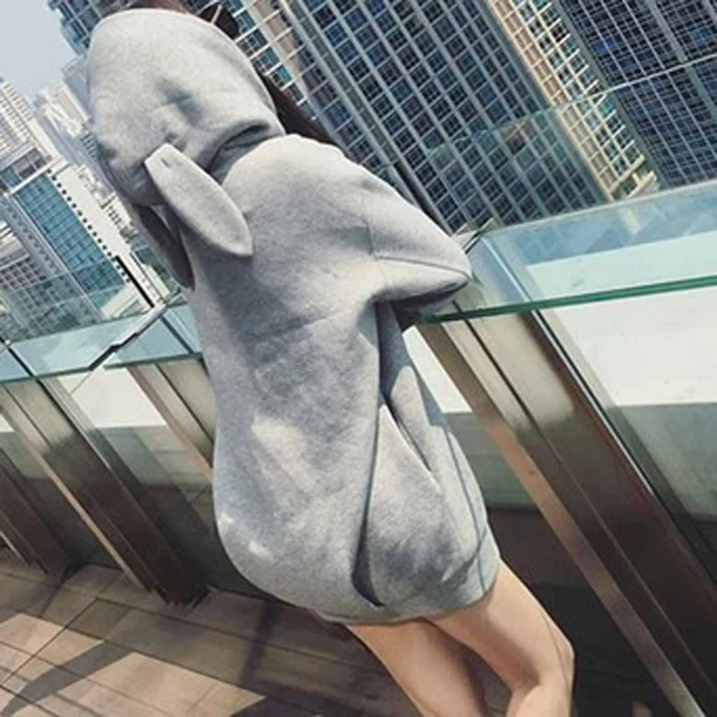 

Rabbit Cap Hoodies Dress Women Korean Sweatshirt Ears Cute Top Long Sleeve Oversize Japanese Kawaii Overcoat Female Sueter