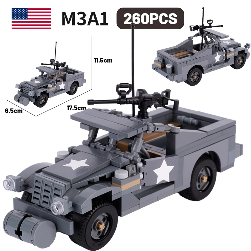 

Армейский Танк M3A1 времен 2 мировой войны, строительные фигурки, армейский бронированный автомобиль, автомобиль, пушка, танк, оружие, аксессуары, кирпич, игрушка для мальчика