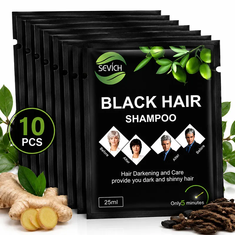Schwarzes Haarshampoo, schnelleres Färben der Haare in Schwarz, macht graues, weißes Haar dunkler, schwarzes Haarfarbshampoo, Haarpflegeshampoo, 1/10 Stück