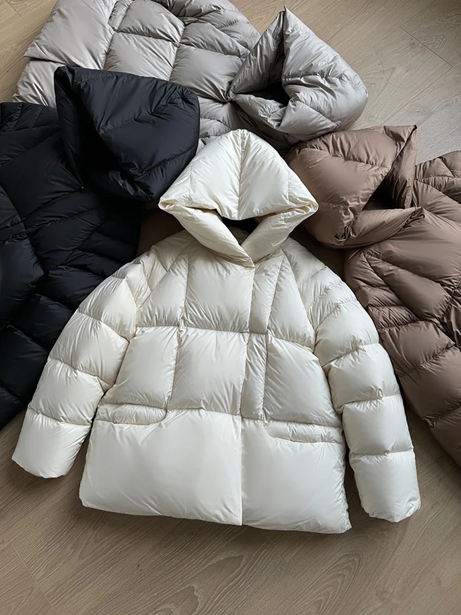 

Winter Women's Hooded Down Jacket Solid Color Simple Quilted Puff Jackets Korean Casual Fashion Female Thicken Warm Coat