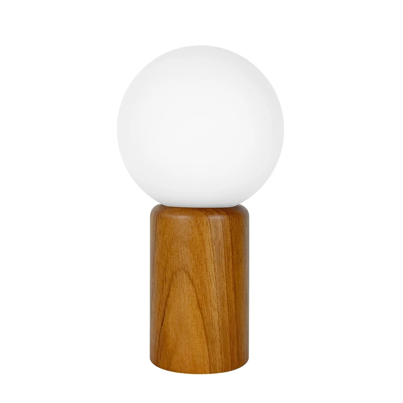 

Nordic style wooden base glass ball, desktop decorative light simple ceramic light