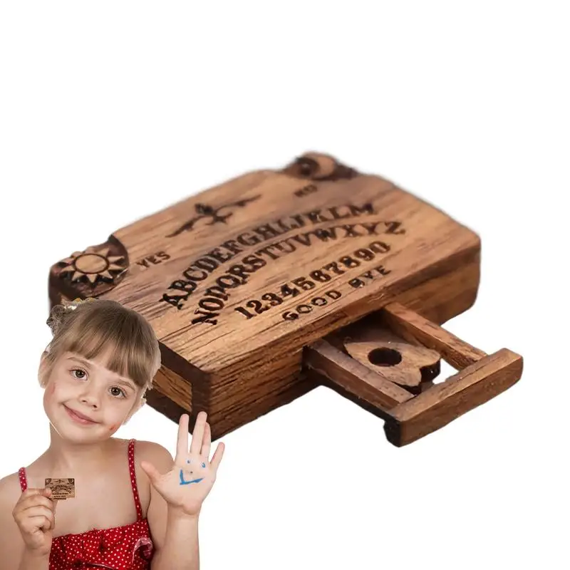 Mini Ouija Board With Drawer Wooden Miniature Spiritual Board Drawer Ornaments With Planchettes Emotional Love Drawer Decor
