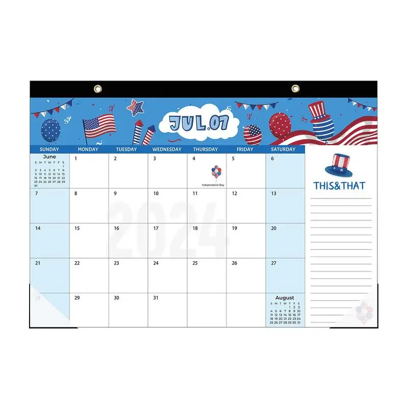 

July 2024 Wall Calendar 18 Month Calendar July 2024-2025 Desktop Calendar With Holes Month Calendar Table Calendar From Jul.