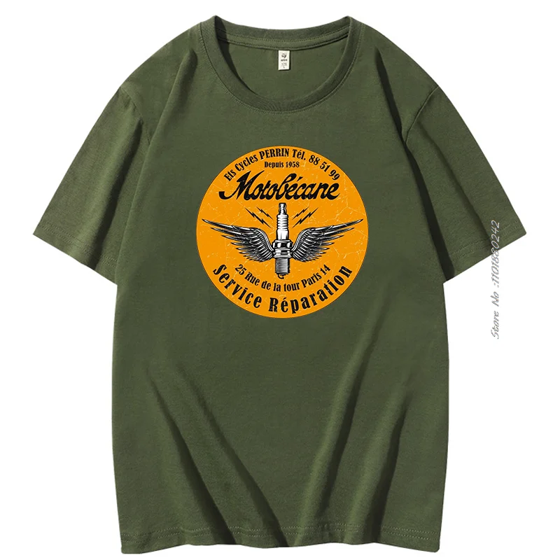 Mens Cotton Tee-Shirts Motobecane T Shirt Vintage Service Logo French Scooter Bike Top Tees short sleeve t-shirt Mens Clothes