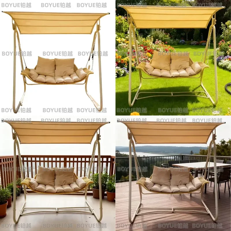 Double Rattan Hanging Swing Chair Outdoor Garden Balcony Rocking Seat Leisure Patio Furniture Wicker Hammock for Two Persons