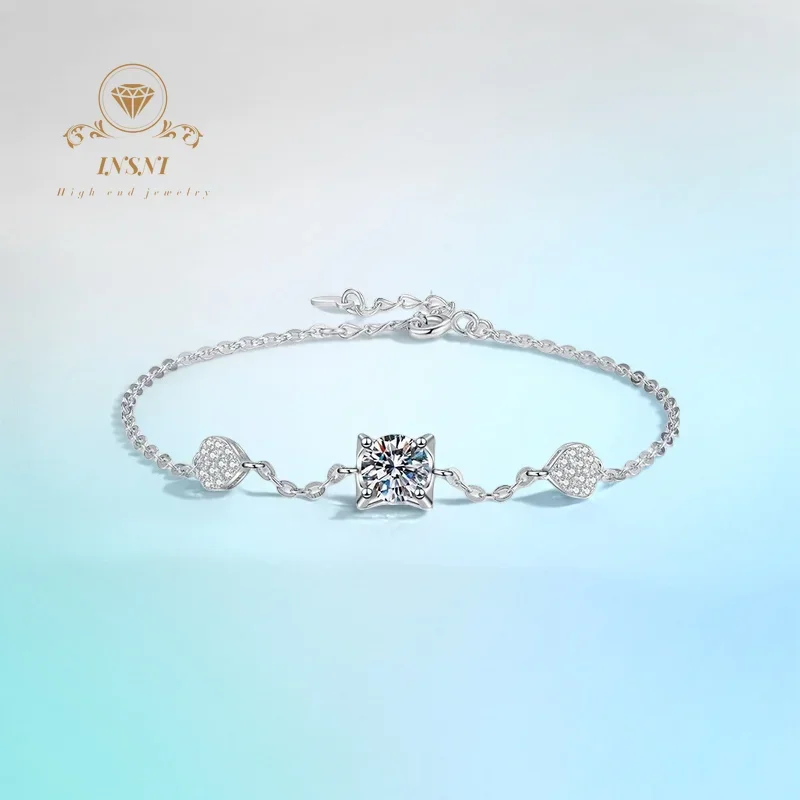 

1ct D Color Moissanite S925 Silver Classic Bullseye Heart Adjustable Bracelet GBA Certified Women's Trendy Accessories Gift