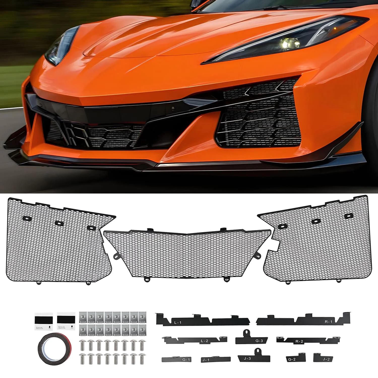 3 Piezas de Rejillas para Radiador con Accesorios, Rejillas Protectoras de Entrada de Aire Delanteras para Corvette C8 Z06 E-RAY 2023 2024 2025