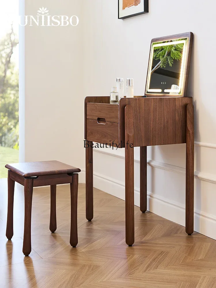 3Japanese-style solid wood integrated simple small apartment black walnut clamshell dressing table