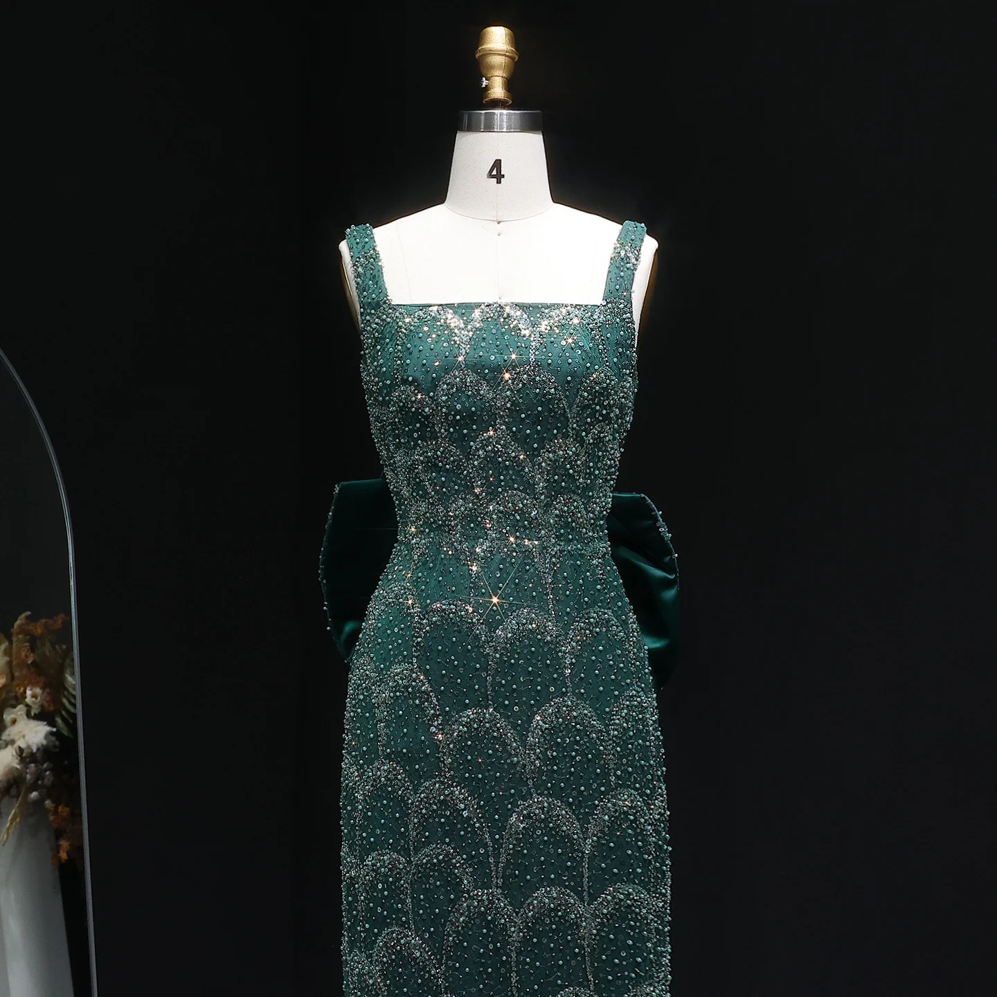 Sharon Said Luxuriöses Smaragdgrünes Meerjungfrauenkleid mit Schleife und Paillettenverzierung für Damen, Hochzeit, Party, Ballkleid SS648 Maßanfertigung – Detail 10