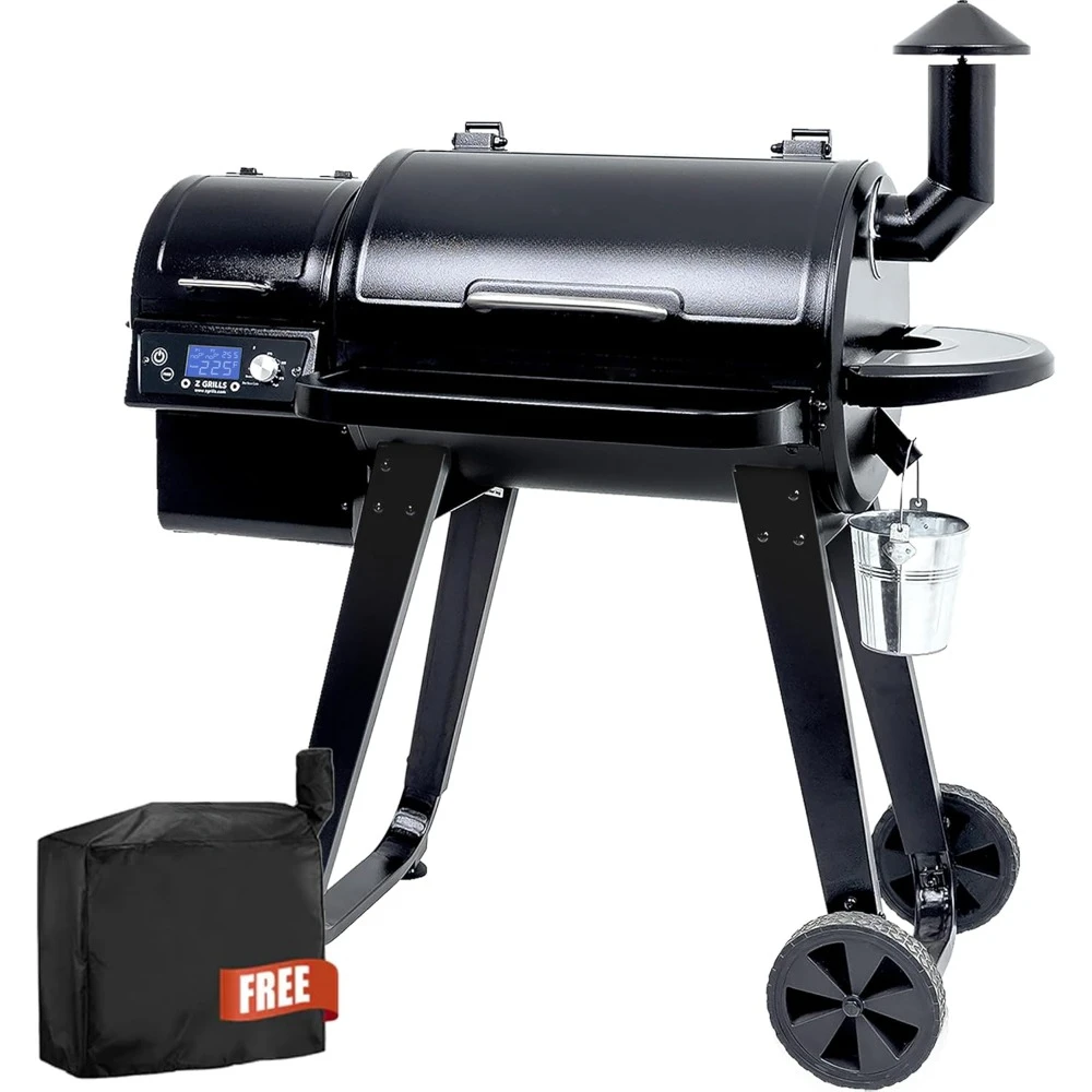 

Wood pellet black grill, PID V2.1 controller, cooking area 450 square, meat probe, 8 in 1 grill automatic temperature control