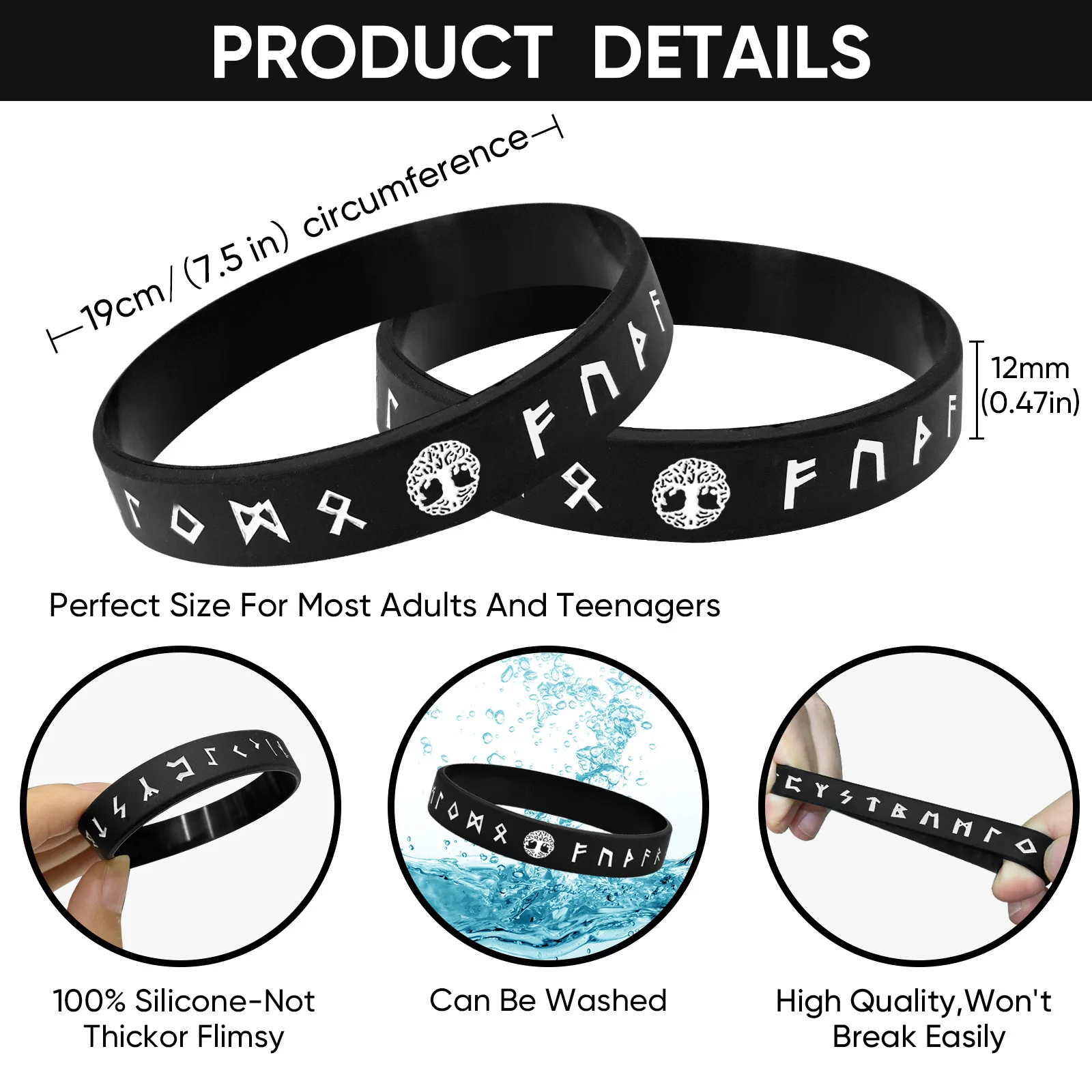 Mprainbow Mens Tree of Life Bracelets, 1/2/3/4 Pcs Norse Viking Soft Runes Silicone Rubber Band Wristband Bangle,Comfort Fit