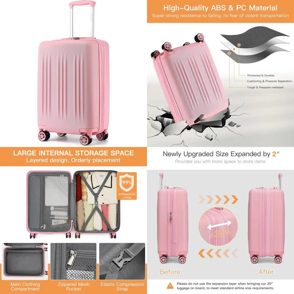 

Расширяемая 20-дюймовая ручная кладь с тихими спиннерами, замком TSA, устойчивая к царапинам твердая сторона для путешествий