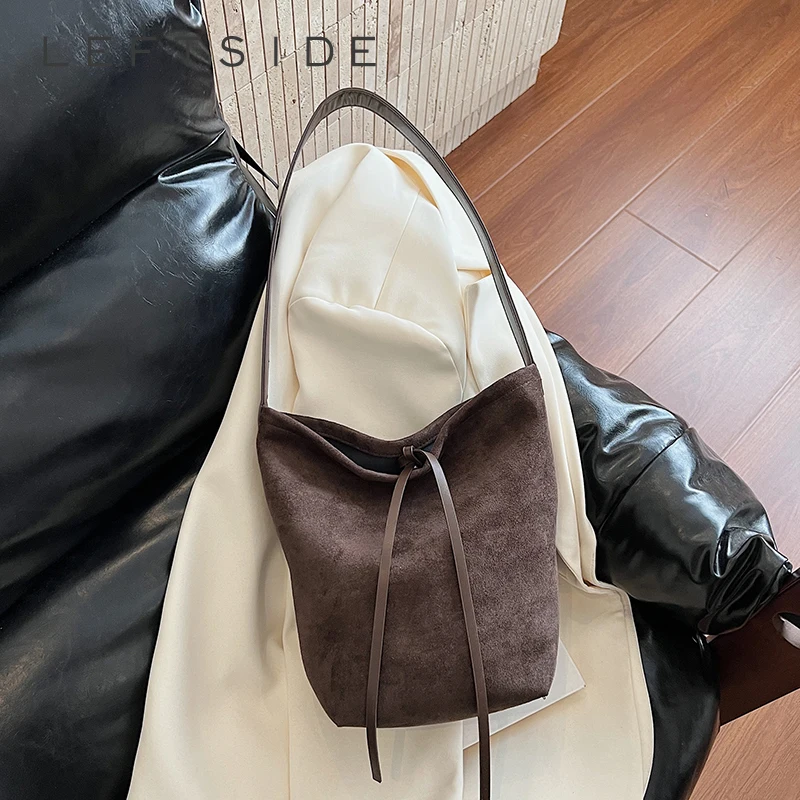 

LEFTSIDE Vintage Small Suede Shoulder Bags for Women Bucket Crossbody Bag 2025 Winter Luxury Designer New Purses and Handbags