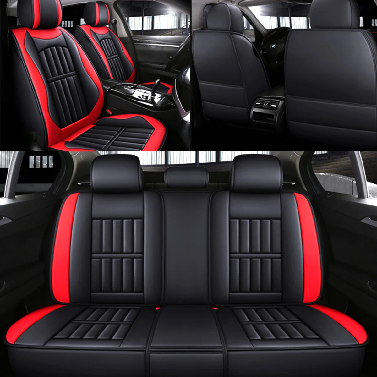Image of 5-Sitzer Komplette Auto-PU-Leder-Sitzbezüge Vorne und Hinten Komfortables Design für Honda/Toyota/Peugeot/Ford/BMW Universal