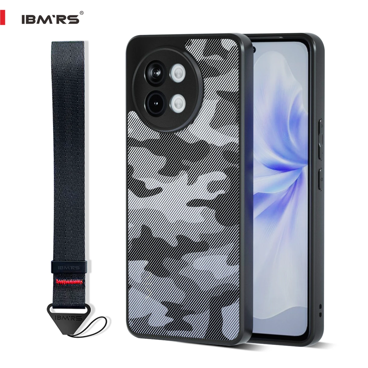 

Shockproof Anti-Fingerprint Case for Vivo S18E, Military Camo TPU+PC Hard Back Cover with Wrist Strap Lanyard, Anti-Slip Protect