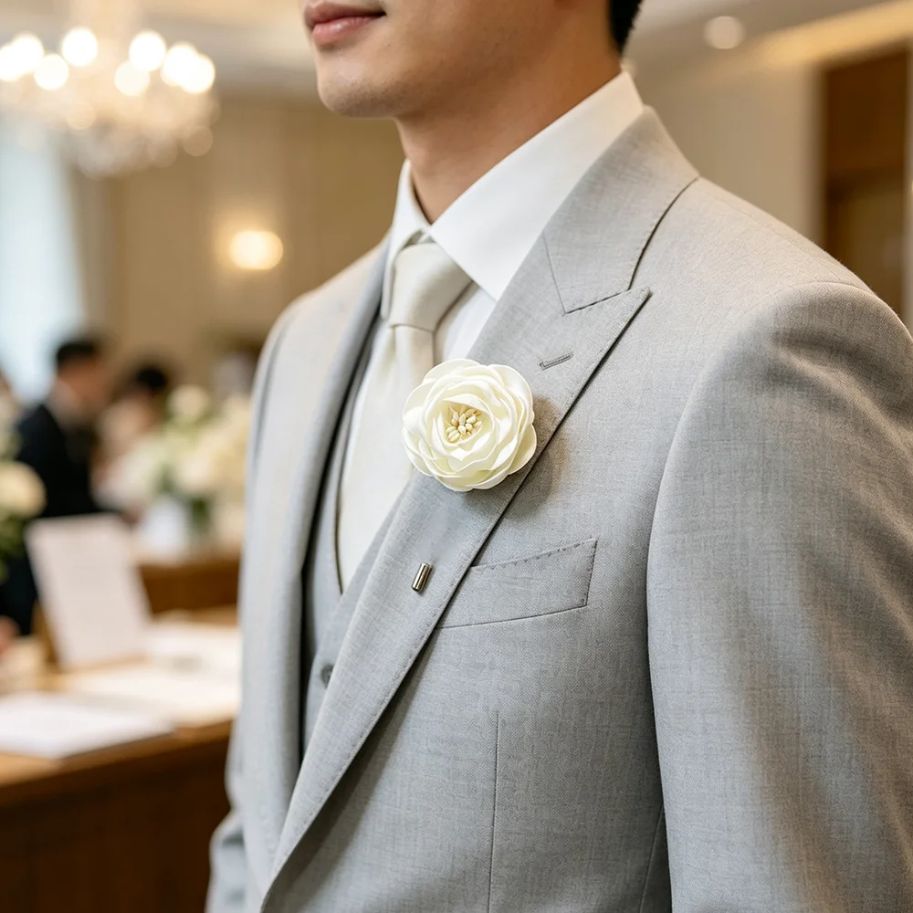 1pc Fabric Rose Chest Flower, Men's Suit Plug in Brooch, Wedding Banquet Annual Meeting Anniversary Suit Dress Brooch Decoration