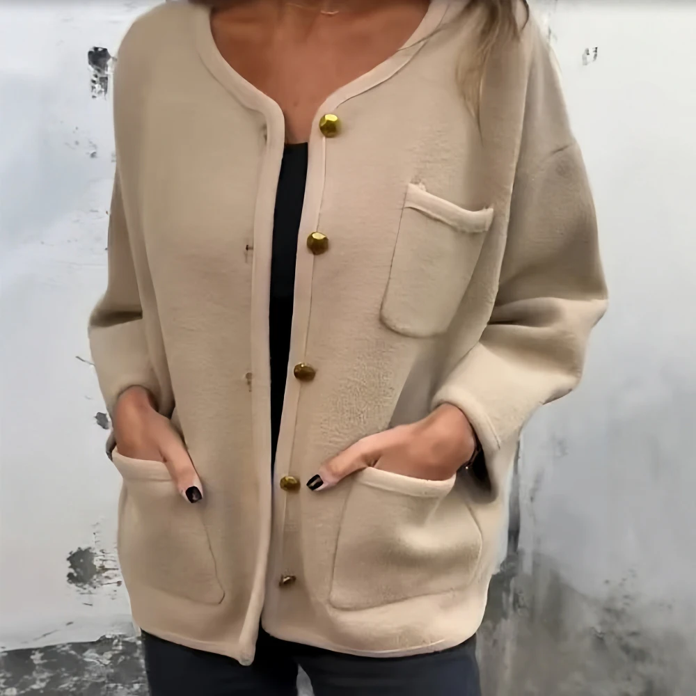 معطف صوفي عصري جديد برقبة دائرية وأكمام طويلة ملابس خارجية نسائية غير رسمية لمحطة مستقلة