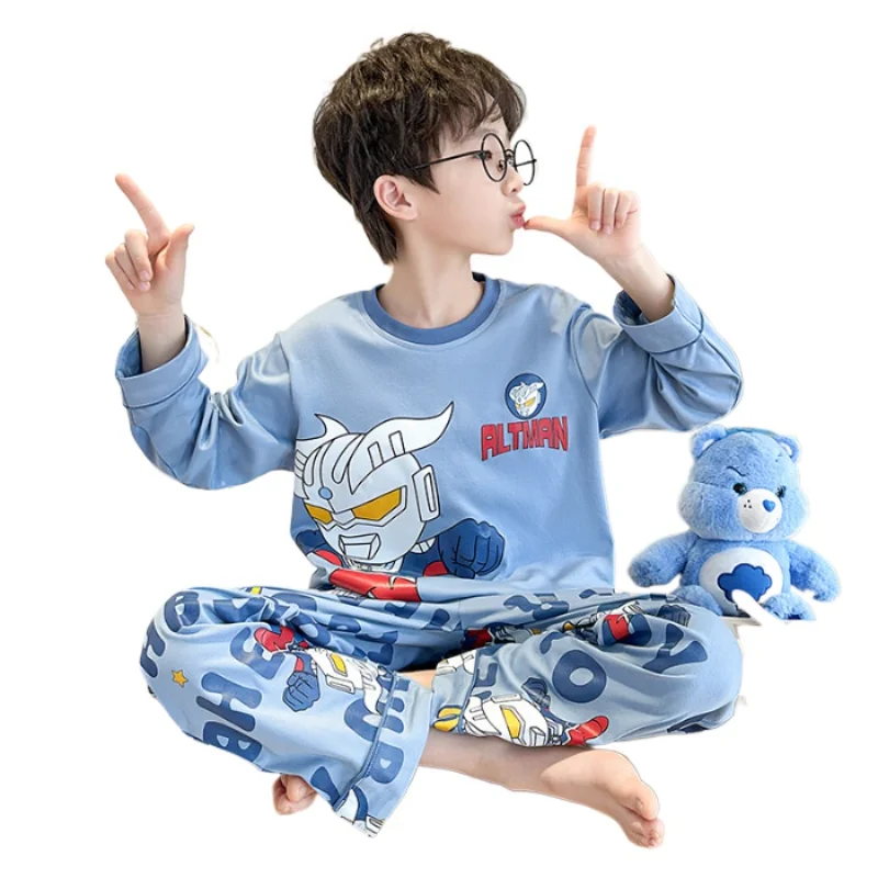 Pyjama à manches longues en coton Ultraman Smile Man Cerro pour enfants, pull à col rond, vêtements de détente fins pour garçons, printemps et automne