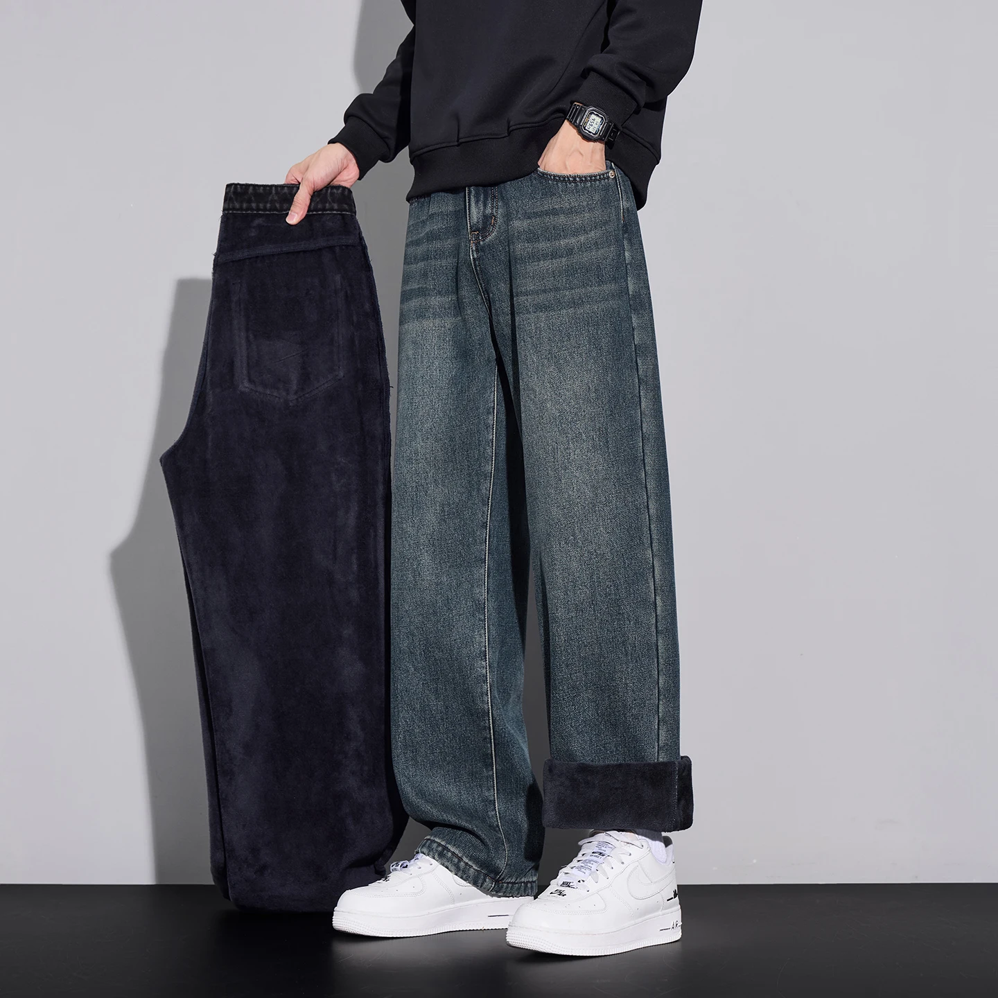 

Мужские джинсы Thiened Fce, повседневные, прямые, винтажные, в американском стиле, осенне-зимние, новые, модные, брендовые, длинные брюки