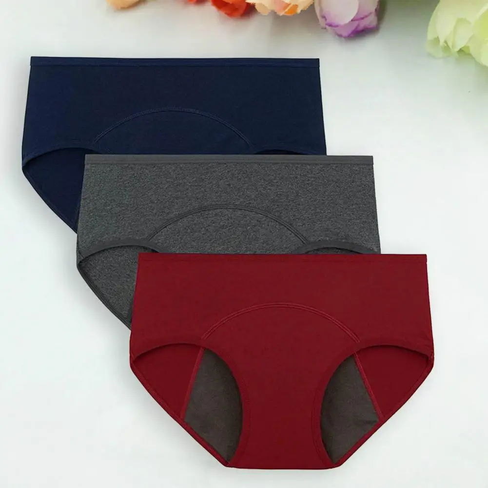 Women Briefs Low-rise High Elastic Waterproof Layer Cotton Crotch Menstrual Panties Leakproof Physiological Period Briefs 80%