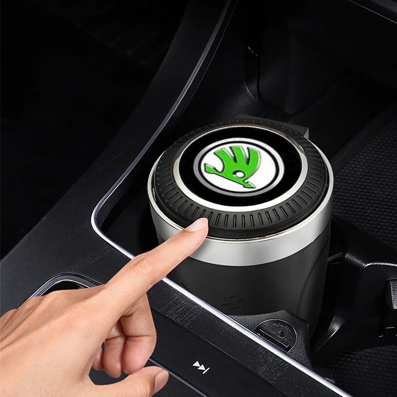 Auto interior accessories multifunctional car ashtray LED For Skoda Octavia Rapid Kodiaq Karoq Superb Fabia Kamiq VisionS Yeti