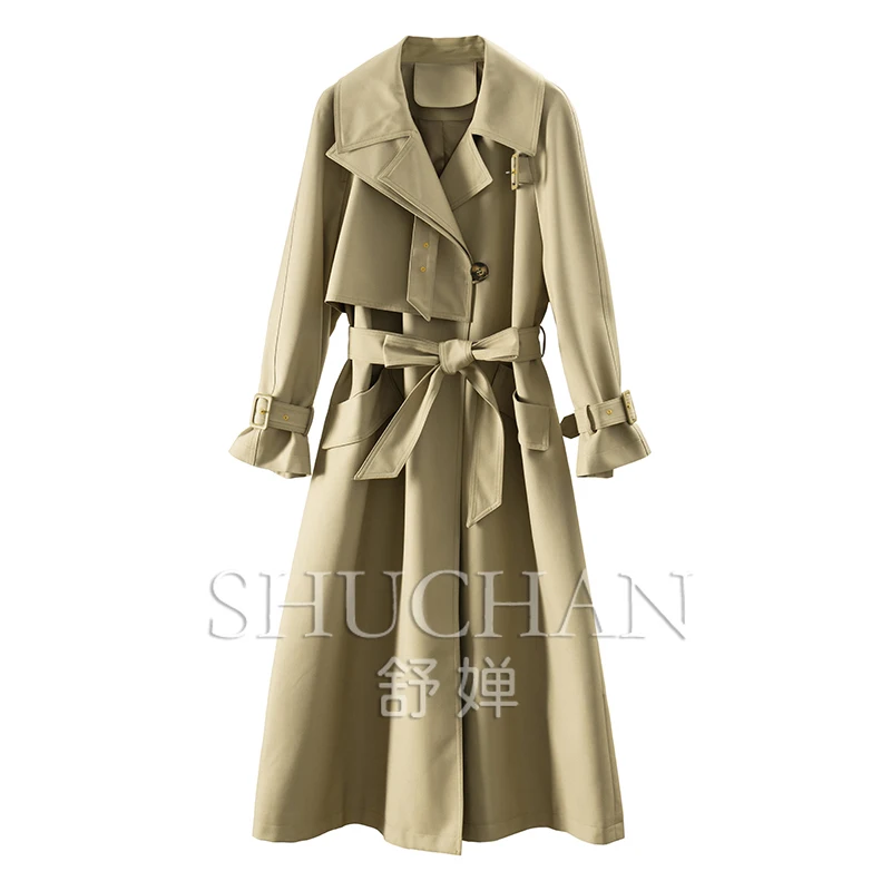 

British Designer Loose Waist Long Trench Coat Women Casacos Femininos Inverno 2024 Adjustable Waist Coats for Women